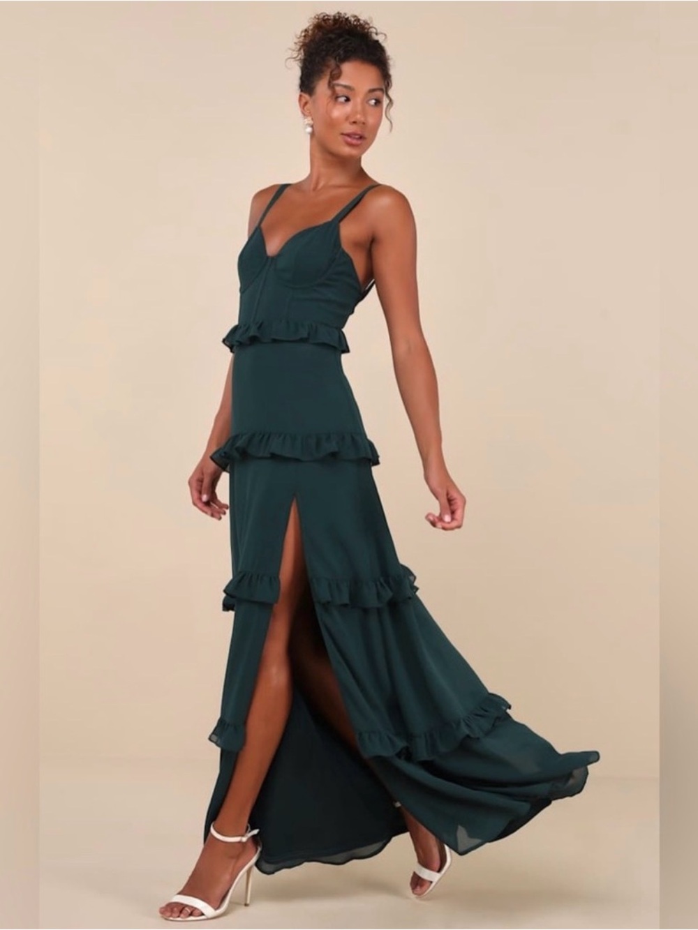 Lulu’s Sincerely Poised Backless Bustier Tiered Maxi Dress